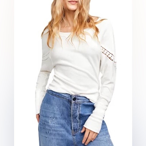 FREE PEOPLE Luella Tee COTTON top in Ivory J281 - Picture 3 of 4